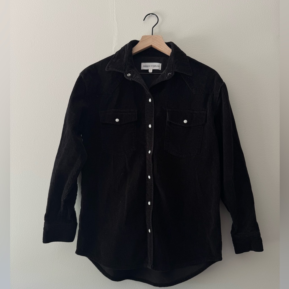 Denim Forum Size 1 Black Corduroy Pearl Snap Shacket Thick Overshirt Button Up